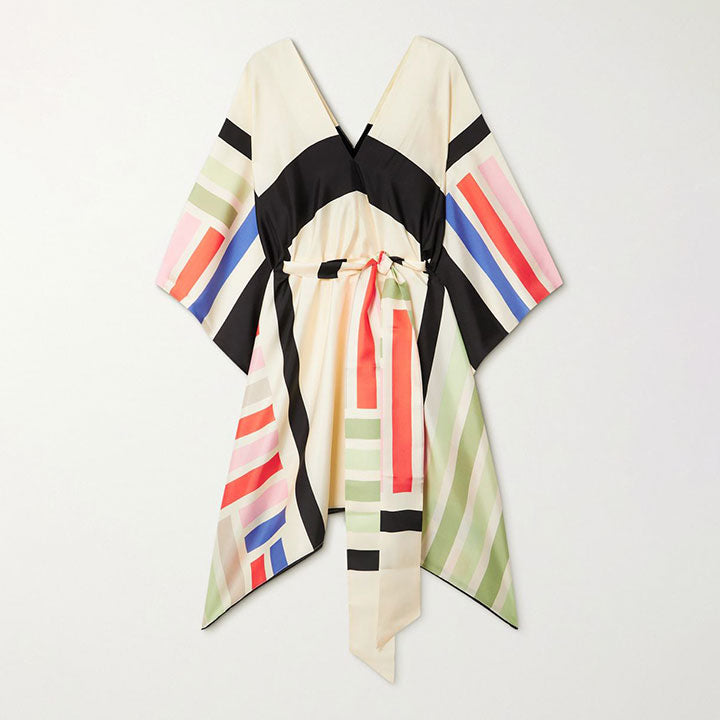 Belt006  Asymmetric Short Printed Silk Dress